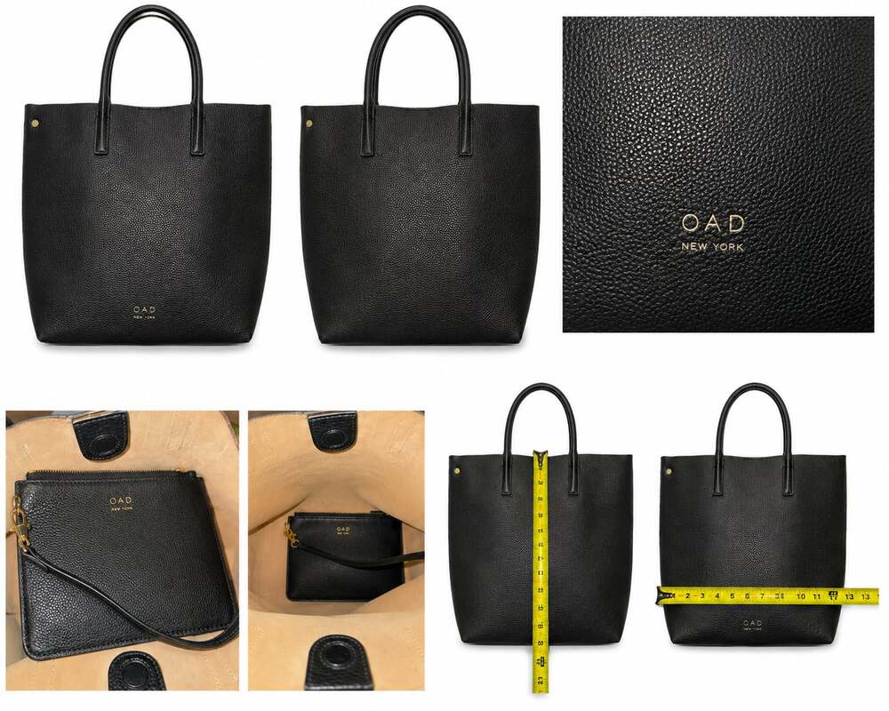 OAD New York Black Pebbled Leather Tote Bag Purse w/ Removable Zip Pouch